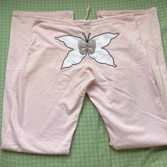 American Vintage Pants - Vintage Y2K Pastel Butterfly Flared Sweatpants